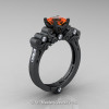 Classic Armenian 14K Matte Black Gold 1.0 Ct Orange Sapphire Diamond Solitaire Wedding Ring R608-14KMBGDOS-2