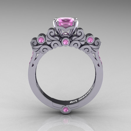 Classic Armenian 950 Platinum 1.0 Ct Princess Light Pink Sapphire Solitaire Wedding Ring R608-PLATLPS-1
