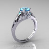 Classic Armenian 14K White Gold 1.0 Ct Swiss Blue Topaz Diamond Engagement Ring Wedding Band Set R477S-14KWGDSBT-2