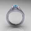 Classic Armenian 14K White Gold 1.0 Ct Swiss Blue Topaz Diamond Engagement Ring Wedding Band Set R477S-14KWGDSBT-3