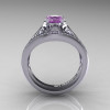 Classic Armenian 14K White Gold 1.0 Ct Lilac Amethyst Diamond Engagement Ring Wedding Band Set R477S-14KWGDLAM-3