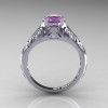Classic Armenian 14K White Gold 1.0 Ct Lilac Amethyst Diamond Engagement Ring R477-14KWGDLAM-2