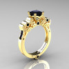 Classic Armenian 18K Yellow Gold 1.0 Ct Princess Black Diamond Solitaire Wedding Ring R608-18KYGSBD-2