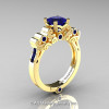 Classic Armenian 18K Yellow Gold 1.0 Ct Princess Blue Sapphire Solitaire Wedding Ring R608-18KYGBS-2