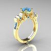 Classic Armenian 18K Yellow Gold 1.0 Ct Princess Swiss Blue Topaz Solitaire Wedding Ring R608-18KYGSBT-2