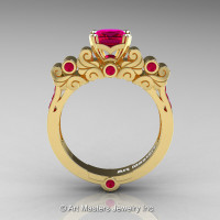 Classic Armenian 18K Yellow Gold 1.0 Ct Princess Rose Rubies Solitaire Wedding Ring R608-18KYGRR-1