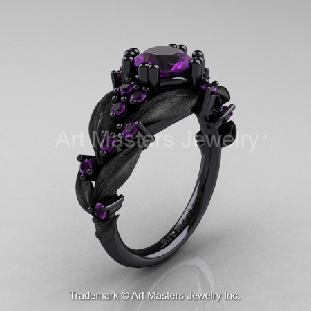 Nature-Classic-14K-Black-Gold-1-0-Ct-Amethyst-Leaf-and-Vine-Engagement-Ring-R340S-14KBGAM-P