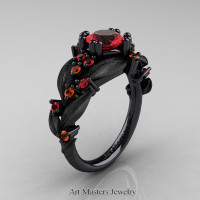 Nature Classic 14K Black Gold 1.0 Ct Ruby Orange Sapphire Leaf and Vine Engagement Ring R340S-14KBGOSR Perspective