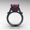 Modern-Antique-14K-Black-Gold-3-Carat-Pink-Sapphire-Solitaire-Wedding-Ring-R514-14KBGPS-F
