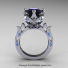 Modern-Antique-White-Gold-Black-Diamond-Blue-Topaz-Solitaire-Wedding-Ring-R214-WGBTBD-F