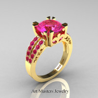 Modern Vintage 14K Yellow Gold 3.0 Carat Pink Sapphire Solitaire Ring R102-14KYGPS - Perspective