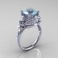 Modern Vintage 14K White Gold 2.5 Carat Aquamarine Wedding Engagement Ring R167-14KWGAQ - Perspective