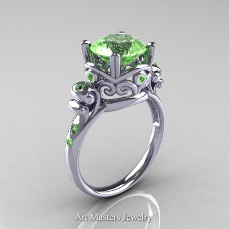 Art-Masters-Vintage-14K-White-Gold-3-Ct-Green-Topaz-Solitaire-Ring-Wedding-Ring-R167-14KWGGT-P
