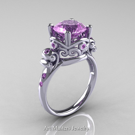 Art-Masters-Vintage-14K-White-Gold-3-Ct-Lilac-Amethyst-Solitaire-Ring-Wedding-Ring-R167-14KWGAM-P