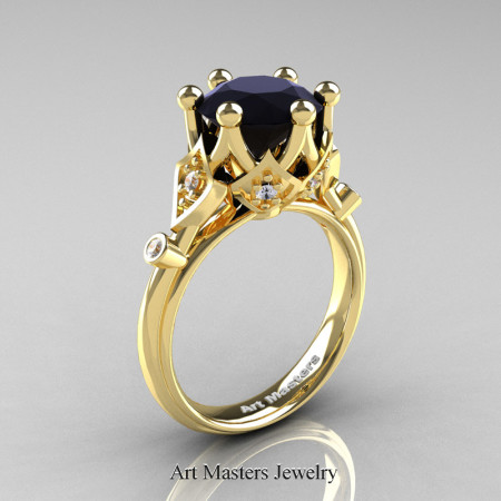 Modern-Antique-14K-Yellow-Gold-3-Carat-Black-and-White-Diamond-Solitaire-Wedding-Ring-R514-14KYGDBD-P