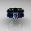 Classic-14K-Black-Gold-Three-Stone-Princess-Blue-Topaz-Blue-Sapphire-Solitaire-Ring-Wedding-Band-Set-R500S2-14KBGBTBS-T