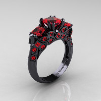Designer Classic 14K Black Gold Three Stone Princess Rubies Engagement Ring R500S-14KBGR - Perspective
