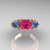 Classic-14K-Rose-Gold-Three-Stone-Princess-Pink-Sapphire-Blue-Topaz-Diamond-Ring-R500-RGBTPS-T