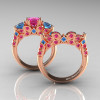 Classic-14K-Rose-Gold-Three-Stone-Princess-Pink-Sapphire-Blue-Topaz-Diamond-Ring-Wedding-Band-Set-R500S-RGBTPS-F