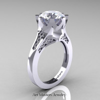 Modern 14K White Gold 3.0 Carat White Sapphire Crown Solitaire Wedding Ring R580-14KWGWS