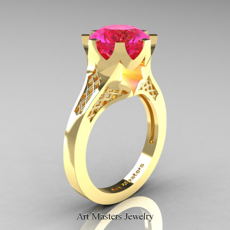 Modern-14K-Yellow-Gold-3-Carat-Pink-Sapphire-Crown-Solitaire-Wedding-Ring-R580-14KYGPS-P