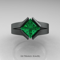 Neomodern 14K Matte Black Gold 1.5 CT Princess Emerald Engagement Ring R389-14KMBGEM