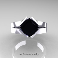 Neomodern 14K White Gold 1.5 CT Princess Black Diamond Engagement Ring R389-14KWGBD