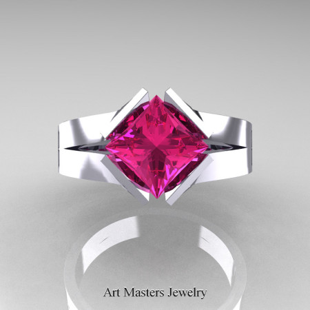 Neomodern 14K White Gold 1.5 CT Princess Pink Sapphire Engagement Ring R389-14KWGPS