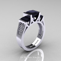 Modern 14K White Gold 1.5 Carat Princess Black Diamond Engagement Ring R387-14KWGBD - Perspective