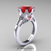 Modern 14K White Gold 3.0 Carat Ruby Crown Solitaire Wedding Ring R580-14KWGR - Perspective