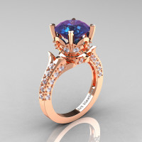 Classic French 14K Rose Gold 3.0 Carat Chrysoberyl Alexandrite Diamond Solitaire Wedding Ring R401-14KRGDAL Perspective