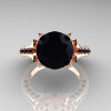 Classic French 14K Rose Gold 3.0 Carat Black Diamond Solitaire Wedding Ring R401-14KRGBD