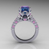 Classic French 14K White Gold 3.0 Carat Alexandrite Light Pink Sapphire Diamond Solitaire Wedding Ring R401-14KWGDLPSSAL