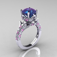 Classic French 14K White Gold 3.0 Carat Alexandrite Light Pink Sapphire Diamond Solitaire Wedding Ring R401-14KWGDLPSSAL Perspective