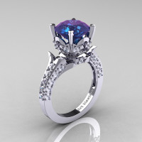 Classic French 14K White Gold 3.0 Carat Chrysoberyl Alexandrite Diamond Solitaire Wedding Ring R401-14KWGDAL Perspective