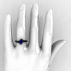 Exclusive French 14K Black Gold 1.5 CT Princess Blue Sapphire Engagement Ring R176-14KBGBS
