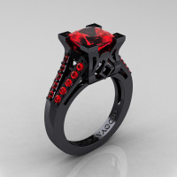 Caravaggio Classic 14K Black Gold 2.0 Ct Princess Ruby Cathedral Engagement Ring R488-14KBGR