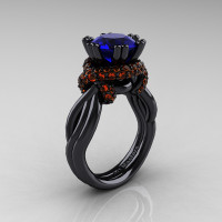 High Fashion 14K Black Gold 3.0 Ct Blue and Orange Sapphire Knot Engagement Ring R390-14KBGOSBS