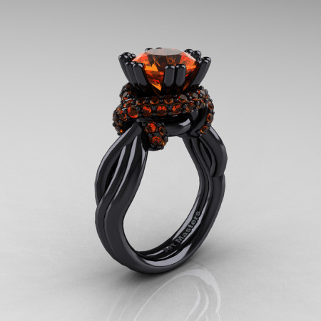 High Fashion 14K Black Gold 3.0 Ct Orange Sapphire Knot Engagement Ring R390-14KBGOS