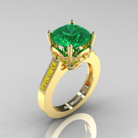 Classic 14K Yellow Gold 3.0 Ct Emerald Yellow Sapphire Solitaire Wedding Ring R301-14KYGYSEM