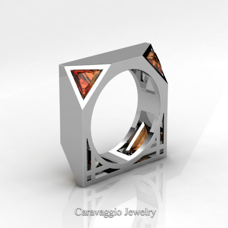 Caravaggio-Avant-Garde-14K-White-Gold-1-Ct-Triangle-Orange-Sapphire-Mens-Wedding-Ring-R349M2-14KWGOS-P2