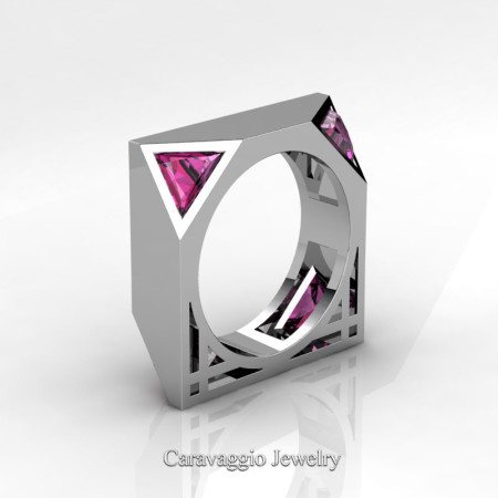 Caravaggio-Avant-Garde-14K-White-Gold-1-Ct-Triangle-Pink-Sapphire-Mens-Wedding-Ring-R349M2-14KWGPS-P