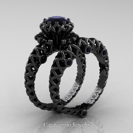 Caravaggio-Lace-14K-Black-Gold-1-Carat-Black-Diamond-Engagement-Ring-Wedding-Band-Bridal-Set-R634S-14KBGBD-P