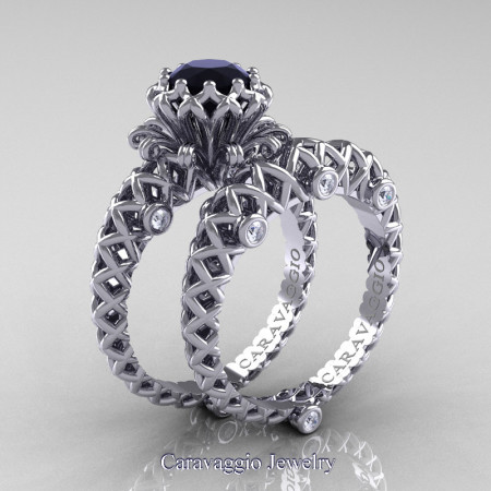 Caravaggio-Lace-14K-White-Gold-1-0-Carat-Black-and-White-Diamond-Engagement-Ring-Wedding-Band-Bridal-Set-R634S-14KWGDBD-P