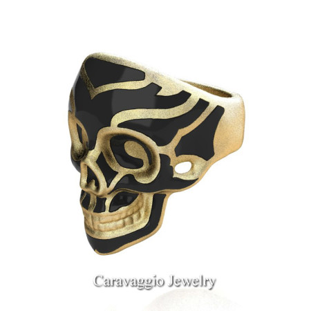 Caravaggio-Mens-14K-Yellow-Gold-Black-Enamel-Skull-Ring-R638-14KYGSBE-P