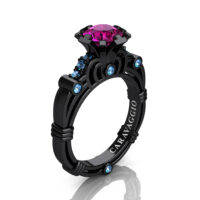 Caravaggio 14K Black Gold 1.0 Ct Ruby Blue Topaz Engagement Ring R623-14KBGBTR