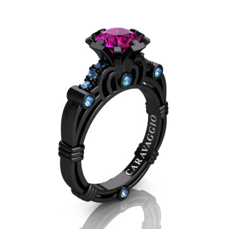 Art-Masters-Caravaggio-14K-Black-Gold-1-Carat-Pink-Sapphire-Blue-Topaz-Engagement-Ring-R623-14KBGBTPS-P4