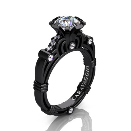 Art-Masters-Caravaggio-14K-Black-Gold-1-Carat-White-Sapphire-Diamond-Engagement-Ring-R623-14KBGDWS-P