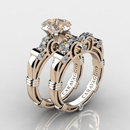 Art-Masters-Caravagio-14K-Rose-Gold-1-5-Carat-Princess-Champagne-and-White-Diamond-Engagement-Ring-Wedding-Band-Set-R623PS-14KRGDCHD-P