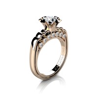 Caravaggio Classic 14K Rose Gold 1.0 Ct White Sapphire Diamond Engagement Ring R637-14KRGDWS